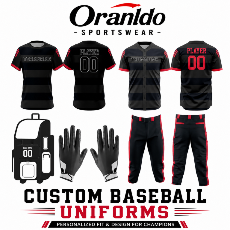 Premium Custom Baseball Uniform Set with Baseball Jersey, Pants, Gloves and Equipment Bag by Oranldo Sportswear