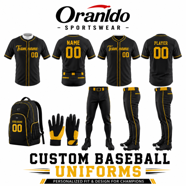 Custom Baseball Uniform by Oranldo Sportswear with Personalized Team Name and Player Number