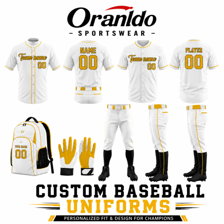 Custom Baseball Uniform by Oranldo Sportswear with Personalized Team Name and Player Number
