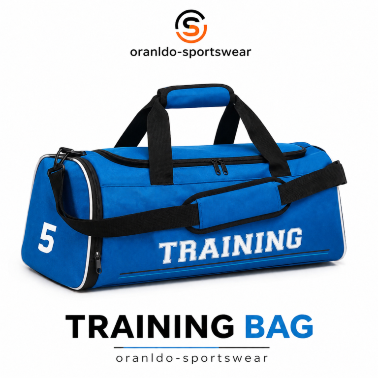 Premium blue training gym bag by Oranldo Sportswear with spacious compartments for gym, travel, sports, and fitness