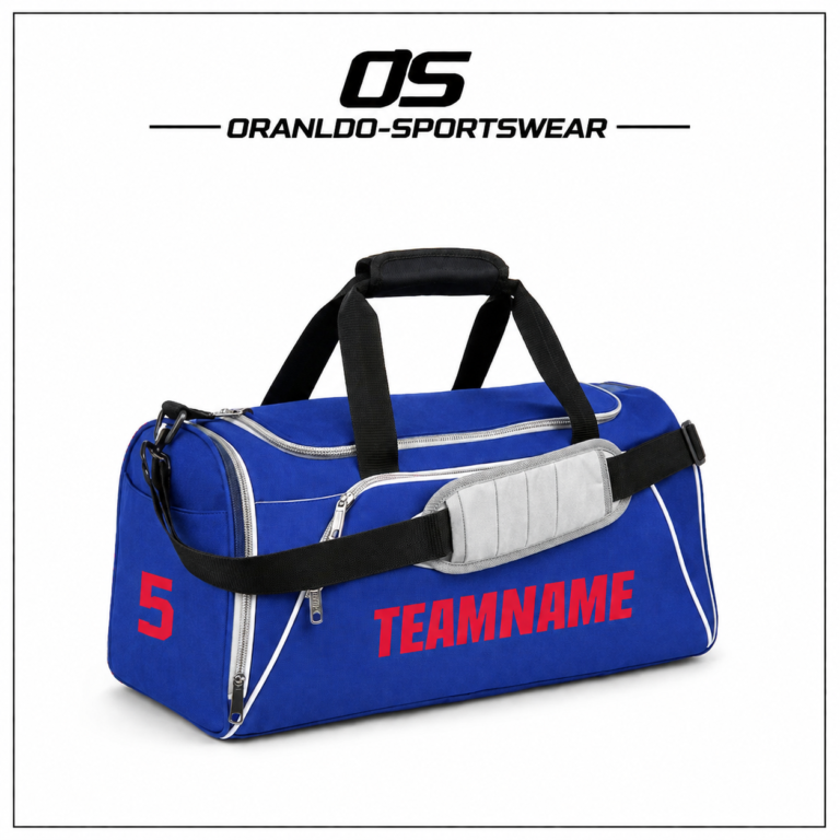 Blue Custom Team Sports Duffel Bag by Oranldo-Sportswear
